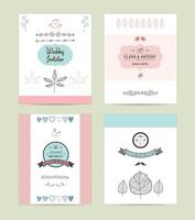 Hand drawn collection of romantic vintage hipster invitations. Wedding, marriage, bridal, birthday, Valentine's day. vector