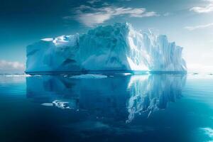 majestuoso iceberg flotante en el frío antártico mar debajo un crujiente azul cielo. foto