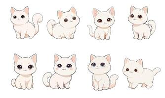 linda blanco gato, chibi estilo, varios estilos vector