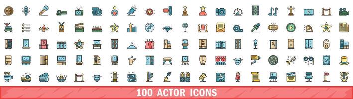 100 actor icons set, color line style vector