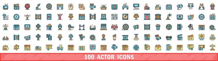 100 actor icons set, color line style vector