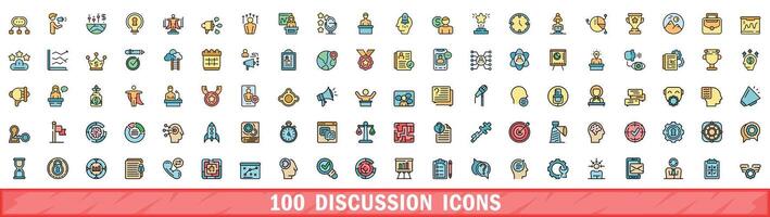 100 discussion icons set, color line style vector