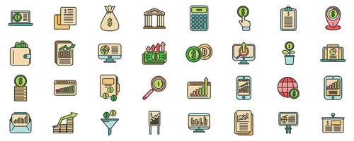 Result money icons set color line vector