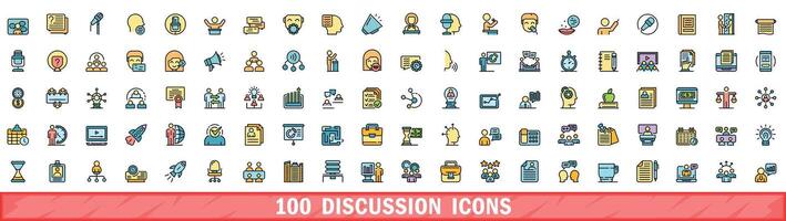 100 discussion icons set, color line style vector