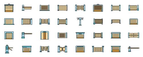 Automatic gate icons set color line vector