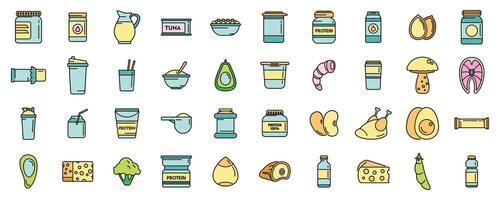 Protein nutrient icons set color line vector