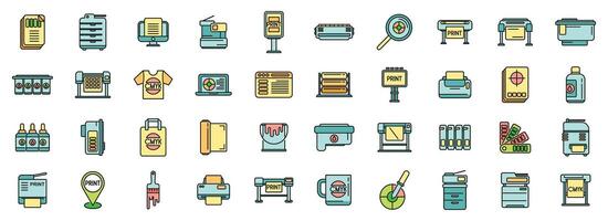 Digital printing icons set color line vector