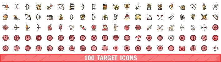 100 target icons set, color line style vector