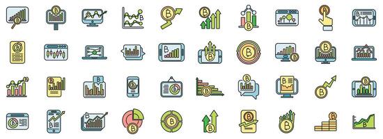 Bitcoin chart icons set color line vector