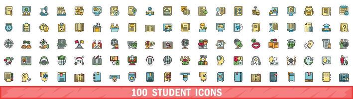 100 estudiante íconos colocar, color línea estilo vector