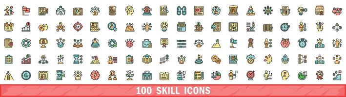 100 skill icons set, color line style vector