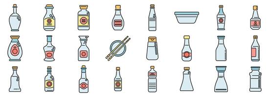 Soy sauce icons set color line vector