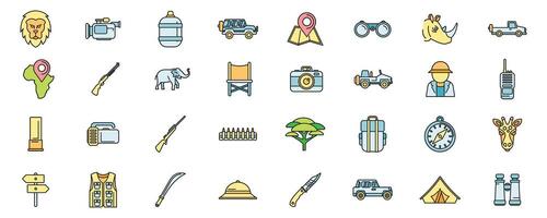 Jeep safari icons set color line vector