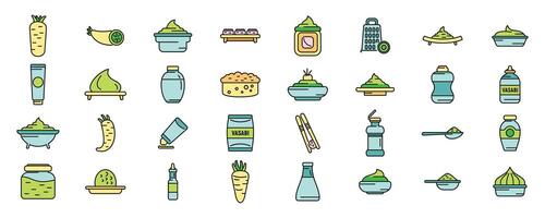 Wasabi icons set color line vector