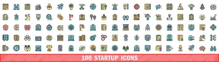 100 startup icons set, color line style vector