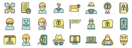 Anonymous icons set color line vector