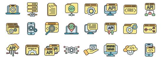 API icons set color line vector