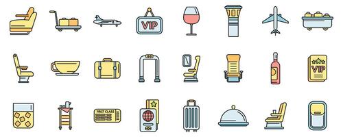 First class travel icons set color line vector