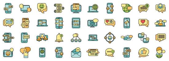 Messaging network icons set color line vector