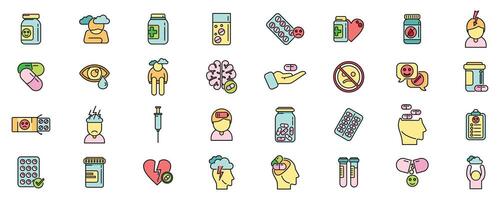 Antidepressant icons set color line vector