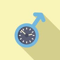 plano diseño icono ilustrando el concepto de masculino Fertilidad con un esperma y reloj símbolo vector