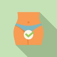 Simplified illustration of a flat stomach with a check mark, symbolizing weight loss success vector