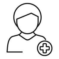 Outline icon of a person with a medical plus sign, symbolizing a healthcare worker vector