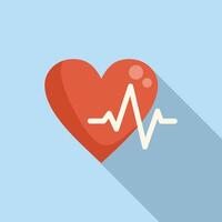 Flat design icon with a red heart and white pulse line symbolizing cardiovascular health vector