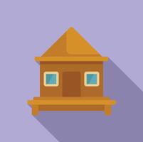 Cartoon wooden cabin icon with shadow vector