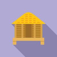 Flat design icon of a cartoon bungalow with a yellow roof, isolated on a purple background vector