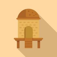 Flat design of a classic stone bread oven with a wooden bench on a beige background vector