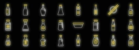 Soy sauce icons set neon vector