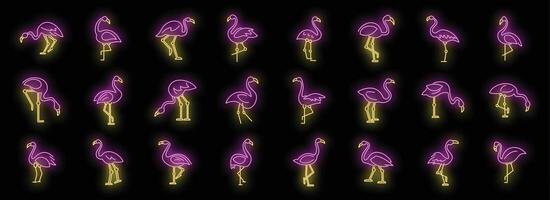 Flamingo icons set neon vector