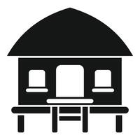 Simplistic black icon representing a bungalow with windows and a porch vector