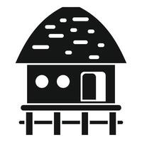 Black and white graphic of an elevated stilt house, representing tropical or floodprone area dwellings vector