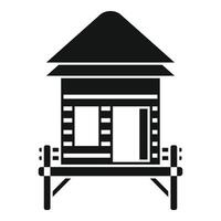 Black and white illustration of a simple, stylized tropical beach hut vector