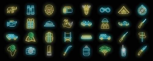 Jeep safari icons set neon vector