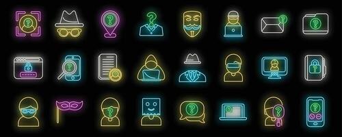 Anonymous icons set neon vector