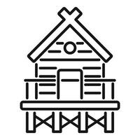 Line art illustration of a quaint log cabin with a porch vector