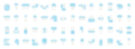 Equipment for water purification icons set neon vector