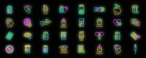 Antidepressant icons set neon vector