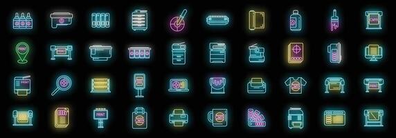 Digital printing icons set neon vector