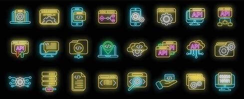 API icons set neon vector