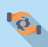 Flat design of two hands holding a mechanical gear vector