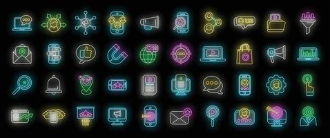 Social media marketing icons set neon vector