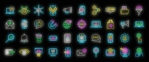 Social media marketing icons set neon vector