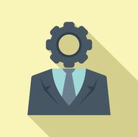 Flat design icon depicting a person with a gear for a head, symbolizing business innovation vector