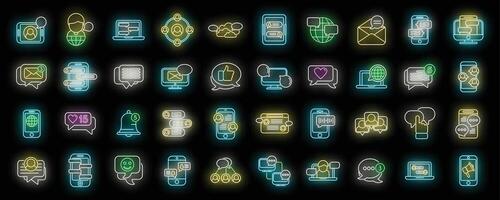 Messaging network icons set neon vector