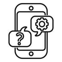 móvil apoyo icono con pregunta marca y engranaje burbuja vector