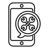 Line art illustration of a smartphone with a wrench and screwdriver symbol, indicating repair service vector